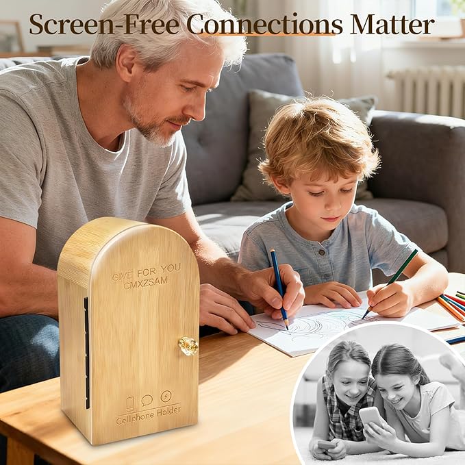 Phone Box for Family Time Bamboo Cell Phone Jail 3 Sections Hold 6 PhonesPhone Holder with Charging HolesHelps Kids &amp Adults Regain Focus Reduce Distractions