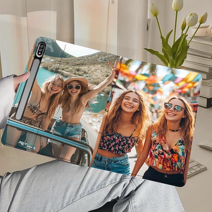 Custom Photo Personalized Flip Case for Samsung Galaxy Tab S8+/S8 Plus 12.4 inch(2022)Model Code: SM-X800/X806 Samsung Galaxy Tablet Customized Picture Text Leather Stand Cover Protective Case