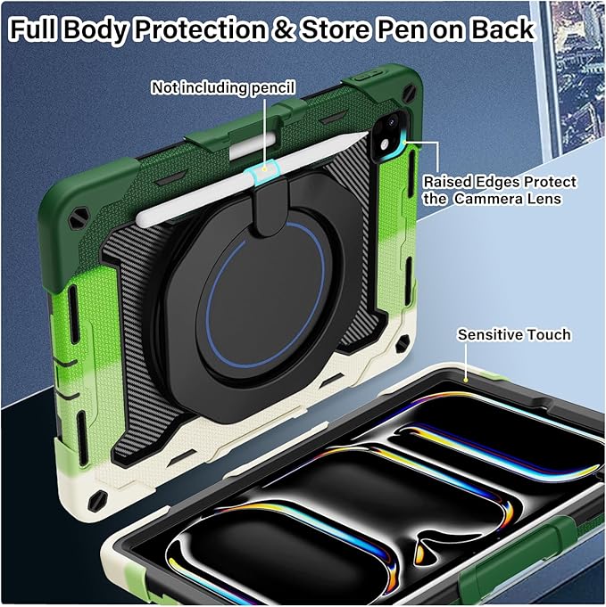 ROISKIN for iPad Pro 11 inch Case (M5/M4 (2025/2024)) Pro 11'' 6th/5th Gen -with HD Screen Protector 360 Kickstand/Handle Shoulder Strap Pen Holder Heavy Duty Military Grade - Kids Friendly