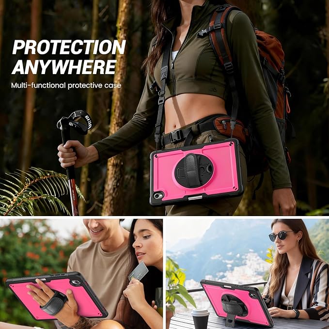 Case for Samsung Galaxy Tab S10 Lite / S10 FE / S9 FE 5G / S9 Tablet Case 10.9''/ 11'' with Screen Protector Pen Holder 360°Rotate Hand Strap/Stand Shoulder Strap Rose Red
