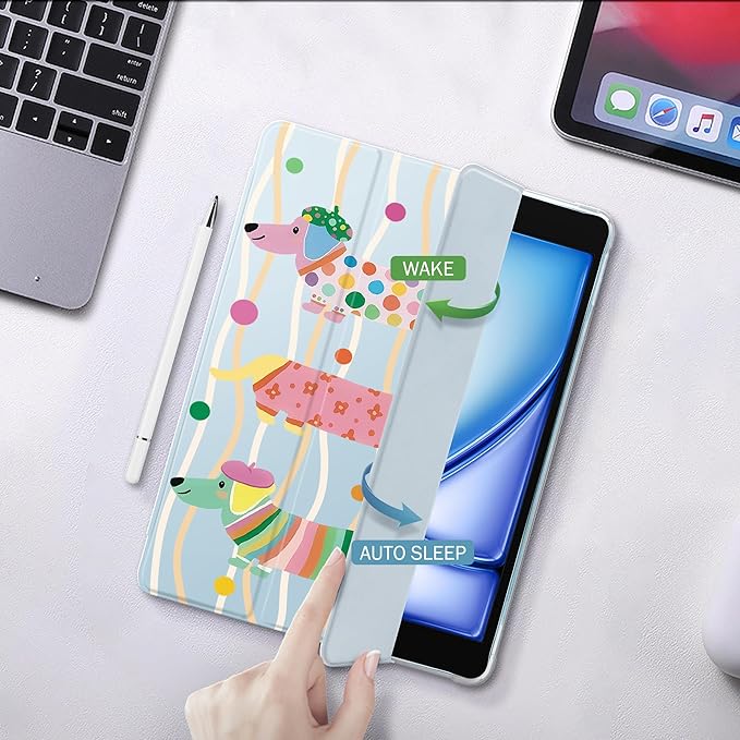 Idocolors Case for iPad 11 inch (A16 Chip) 2025 Generation 11th / iPad 10.9 inch 2022 10th Gen Built-in Pencil Holder with Soft TPU Shockproof Back Shell Auto Wake/Sleep Dachshund-Blue