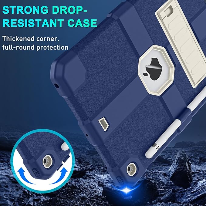Case for iPad 9th/8th/7th Generation 2021/2020/2019(10.2 inch) Heavy Duty Shockproof Rugged Protective 10.2 Cover with Built-in Stand for iPad 9 8 7 Gen(White+Mist Blue)