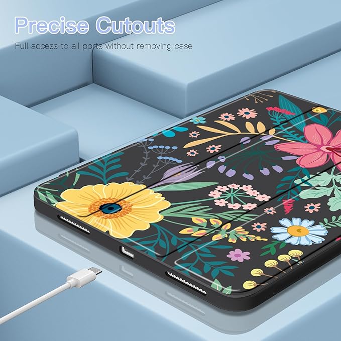 Teryeefi Case for iPad (A16) 11th Generation 11 Inch 2025 &amp iPad 10th Generation 10.9 Inch 2022 with Pencil HolderAuto Wake/SleepTrifold Stand Soft TPU Protective Cover (Pretty Flowers)