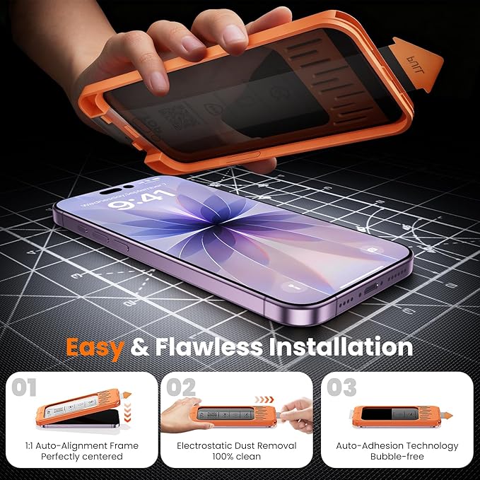 2 Pack Privacy Screen Protector for iPhone 17 6.3 28° Anti-Spy Tempered Glass with Auto Dust Removal Easy Installation Kit Bubble-Free Case Friendly