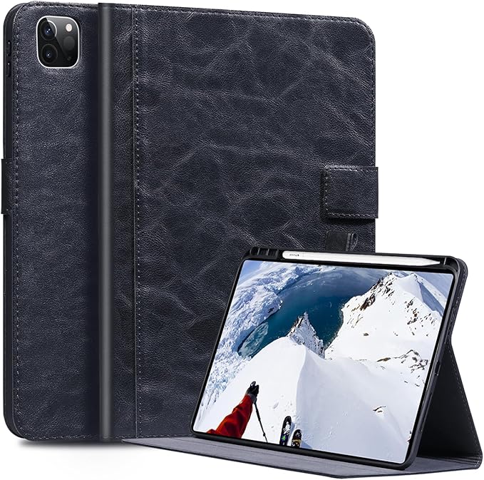 Case for iPad Pro 12.9'' 6th Generation (2022) 5th/4th/3rd Generation (2021/2020/2018) Built-in Pencil Holder Auto Sleep/Wake Function Premium Leather Smart Cover (Black)