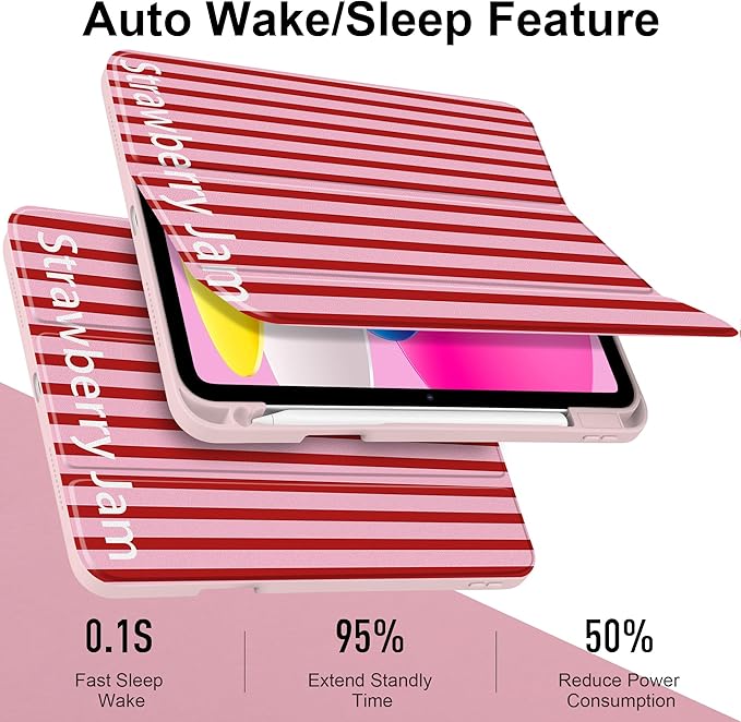 Case for iPad (A16) 11th Generation 11 inch 2025 /iPad 10th Gen 10.9 2022 Cute Striped Trifold Stand Cover with Clear Back Auto Wake Sleep Aesthetic Preppy Design for Girls Women Stripe