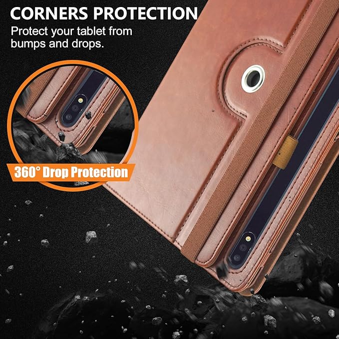Case Compatible with Tablet Samsung Galaxy Tab S9 FE Plus S9 Plus S8 Plus S7 FE S7 Plus 12.4 InchCover 360° Rotating Stand PU Leather for Galaxy Tab S9 FE+ S9 + S8+ S7+ 12.4Brown