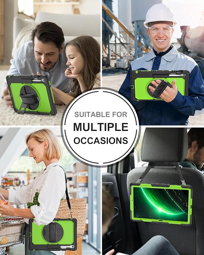 Case for Samsung Galaxy Tab S10 FE Plus 5G Tablet 13.1'' Shockproof Protective Cover with Tempered Glass Screen Protector Rotatable Kickstand S Pen Holder Hand/Shoulder Strap Green