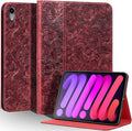Gexmil Leather Case for iPad mini 7 (A17 Pro) 2024 / iPad mini 6 Generation 2021 8.3 InchPremium Cowhide Cover with Adjustable Stand Auto Wake/SleepFloral Red