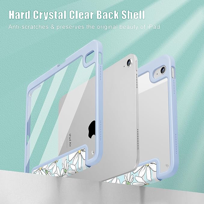 May Chen Case for iPad Air 13 Inch M4 2026 M3 2025 M2 2024 [Built-in Pencil Holder] Shockproof Cover with Clear Transparent Back Shell Auto Sleep/Wake Cover Heart Rabbits