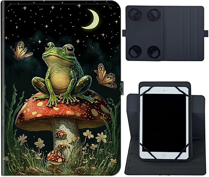 6 7 Inch Tablet CaseUniversal Case for 6-7 Inch Tablet eReader7 Kindle Series e-Reader Tablet Stand Folio Shell Cover with 360 Degree Rotatable Kickstand Multiple ViewingMushroom Frog