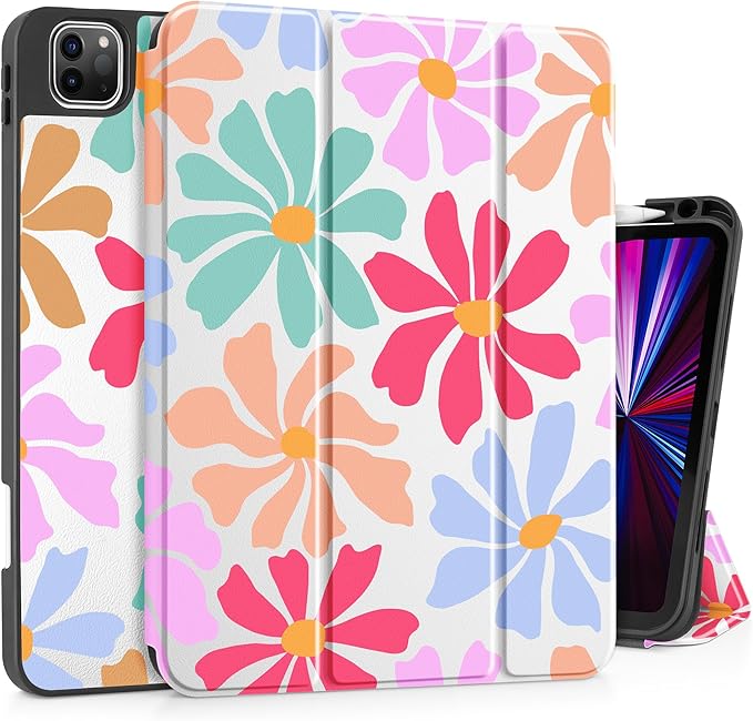 May Chen Case for iPad Pro 11 inch (4th 3rd 2nd &amp 1st Gen) 2022 2021 2020 2018Trifold Stand with Auto Wake/Sleep Soft TPU Protective Stand Back Cover Groovy Flower