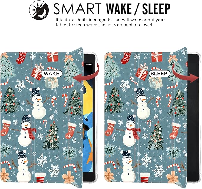 JOYLAND White Pad Case for iPad 5th/6th Generationwith Pencil Holder-Auto Wake/SleepCute Christmas Pattern Anti-Scratch Shockproof Premium Folio Stand Case (Model Number:A1822 A1823 A1893 A1954)