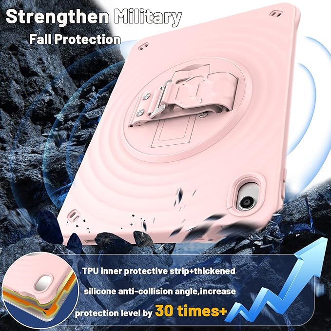 Case for iPad A16 11-inch (2025) &amp iPad 10th Gen 10.9-inch (2022) HD Screen Protector Strong Military-Grade Full-Body Shockproof Protection 360° Rotating Handle Strap &amp Shoulder Strap Pink