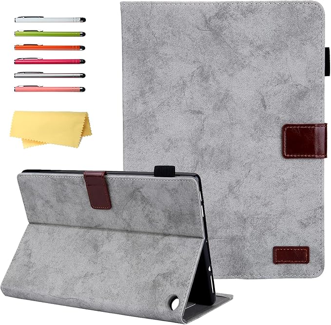 for Amazon Kindle Fire HD 10 &amp Fire HD 10 Plus Tablet Case 13th/11th Generation 10.1 inch (2023/2021) Stand PU Leather Magnetic Wallet Cover with Pencil Holder/Pockets [Auto Wake/Sleep] Gray
