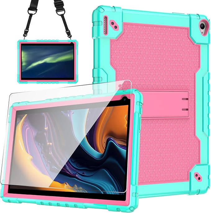 for YQSAVIOR Tab CP10 10.1 Case/Coopers Tab CP10 10.1 inch Case with Screen Protectror Built in Shoulder Strap &amp Kickstand for YQSAVIOR/Coopers Tab CP10 10.1 Tablet (Green/Pink/1 PC)