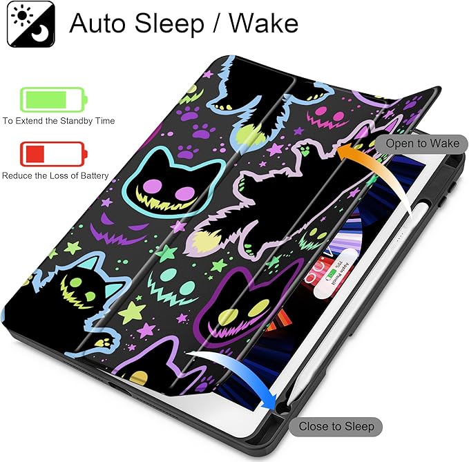 for iPad 9th Generation with Pencil Holder iPad 8th/7th Gen Case 10.2-inch [Built in Pencil Holder] Trifold Stand Auto Wake/Sleep Clear TPU Protection Back Cover Creepy &amp Funny Cats