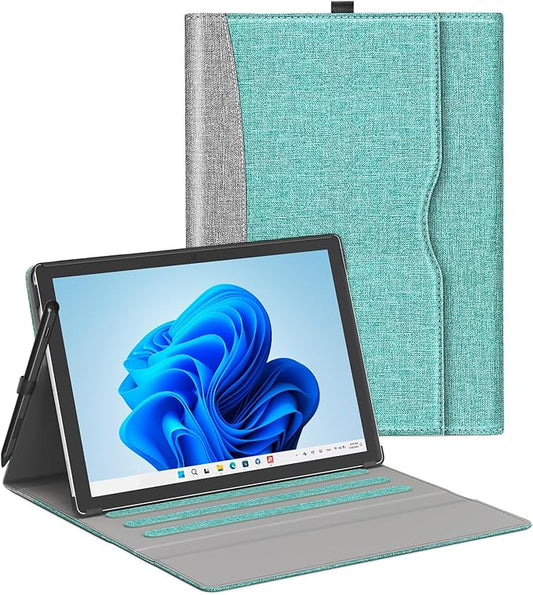 Case fit 12.3 in Microsoft Surface Pro 7/7+/ 6/5/ 4 Multiple Angle Viewing Portfolio Business Cover with Stylus Holder &amp Pocket Compatible with Type Cover Keyboard Green