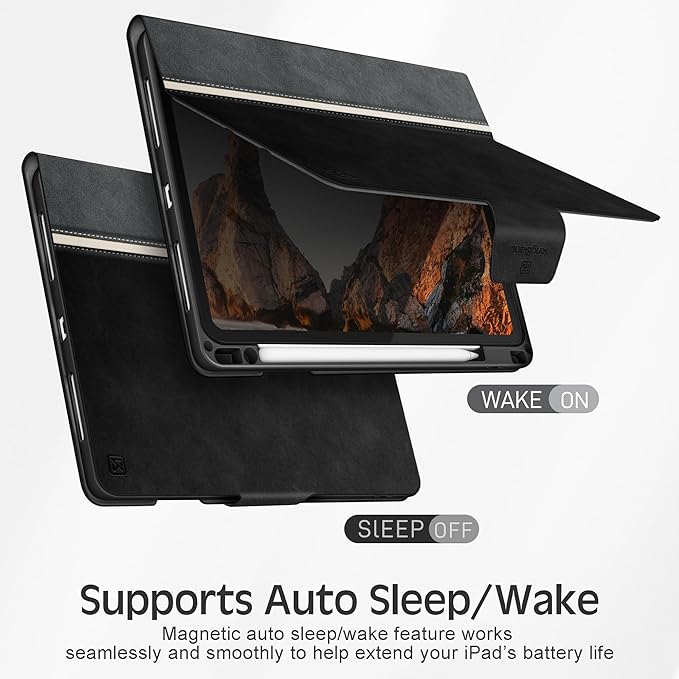 KingBlanc for iPad Air 11-inch Case M4 2026/M3 2025/M2 2024 iPad Air 5th/4th Generation (2022/2020 10.9) with Pencil Holder Vegan Leather Stand Cover Auto Sleep Wake Viewing/Typing Angle Black