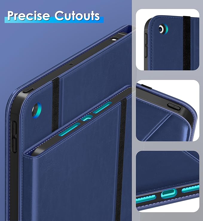 DTTO for iPad 9th / 8th / 7th Generation Case 10.2 Inch (2021/2020/2019) 360 Degree Rotating Premium Leather Folio Stand Cover with Pencil Holder Navy Blue