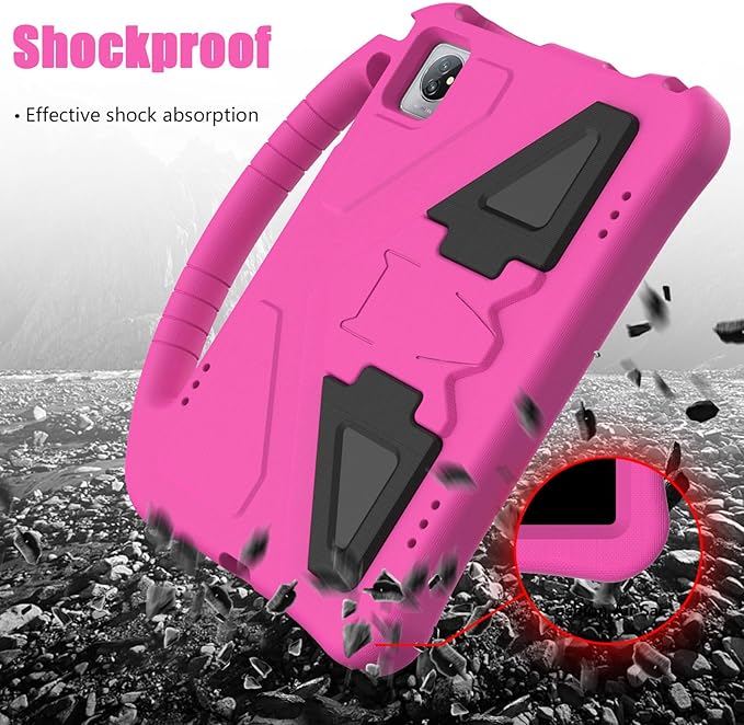 Kids Universal Case for Blackview Tab 8 WiFi 10.1 inch 2023 EVA Foam Stand Handle Cover for Blackview Tab 7 WiFi/OSCAL Pad 60/ DragonTouch Notepad 102/ Teclast P40HD 10.1 Tablets - Hot Pink