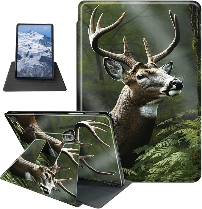 Case for Kindle Fire HD 8 Tablet (8th/7th/6th Generation 2018/2017/2016 Release) Deer Tree in Woodland Theme 360 Degree Rotating Stand Protective Cover with Auto Sleep/Wake for HD 8 Tablet
