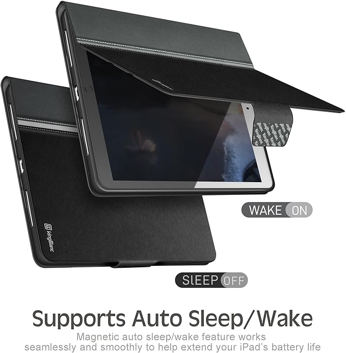 KingBlanc Case for iPad Air (3rd Generation) 10.5 2019 / iPad Pro 10.5 inch 2017 Case with Apple Pencil Holder Vegan Leather Smart Cover Auto Sleep/Wake Multi-Angle Folding Stand Black × Gray