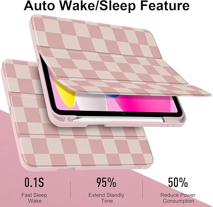 Case for iPad (A16) 11th Generation 11 inch 2025 /iPad 10th Gen 10.9 2022 - Aesthetic Cute Preppy Design Trifold Cover with Soft TPU Bumper Clear Back Auto Sleep/Wake Lattice