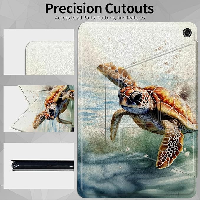 Case for Kindle Fire HD 8 &amp HD 8 Plus Tablet 8 (12th/10th Generation 2022/2020 Release)360 Degree Rotating Swivel Stand Protective Cover for Fire HD 8 TabletWatercolor Sea Turtle
