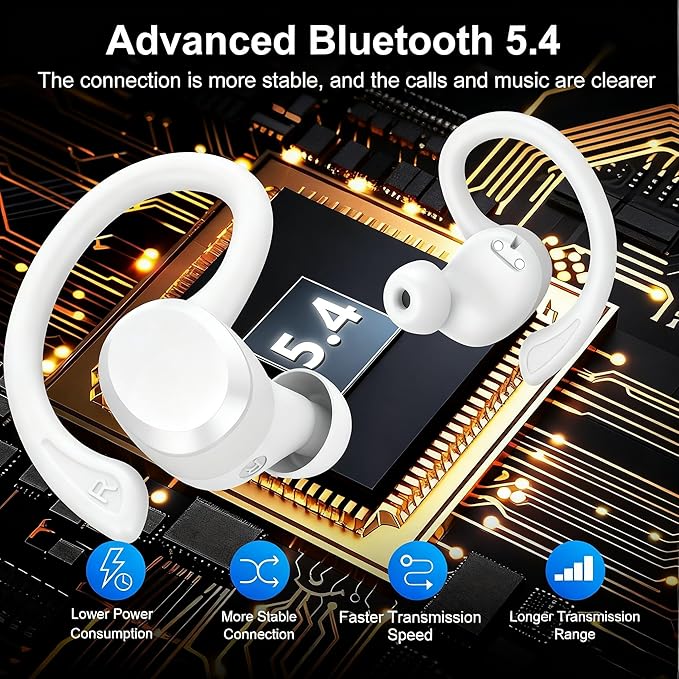 sprtoybat Wireless Earbuds 2026 New Bluetooth 5.4 Headphones Sport Earphones with 68Hrs Playtime LED Display ENC Noise Cancelling Mic IPX7 Waterproof Over Ear Ear Buds with Hook for Sports/Running