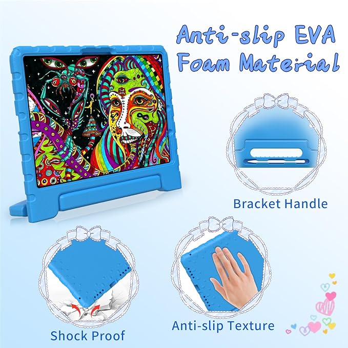 for iPad Pro 11 inch Case 2024 M4 5th Generation Kids Proof Case for iPad 11 Pro Protective Cover for iPad Pro 11 with Pencil Holder Anti-Slip Handle Stand Blue