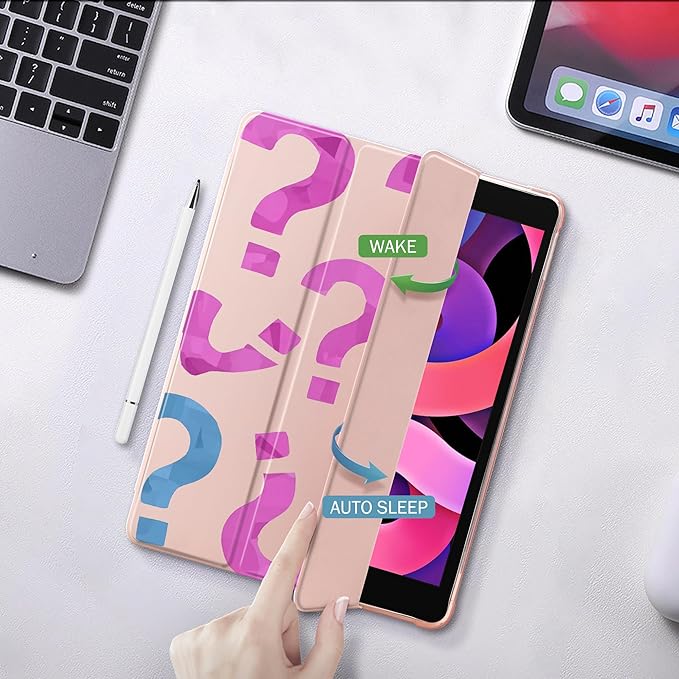 Idocolors Case for iPad 11 inch (A16 Chip) 2025 Generation 11th / iPad 10.9 inch 2022 10th Gen Built-in Pencil Holder with Soft TPU Shockproof Back Shell Auto Wake/Sleep Question Mark-Pink