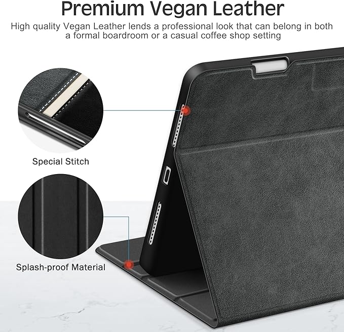 KingBlanc Case for iPad Pro 12.9 6th/5th/4th/3rd Generation 2022/2021/2020/2018 with Pencil Holder Vegan Leather Bicolor Cover Auto Sleep/Wake Support Pencil2 Charging Multi-Angle Viewing Black
