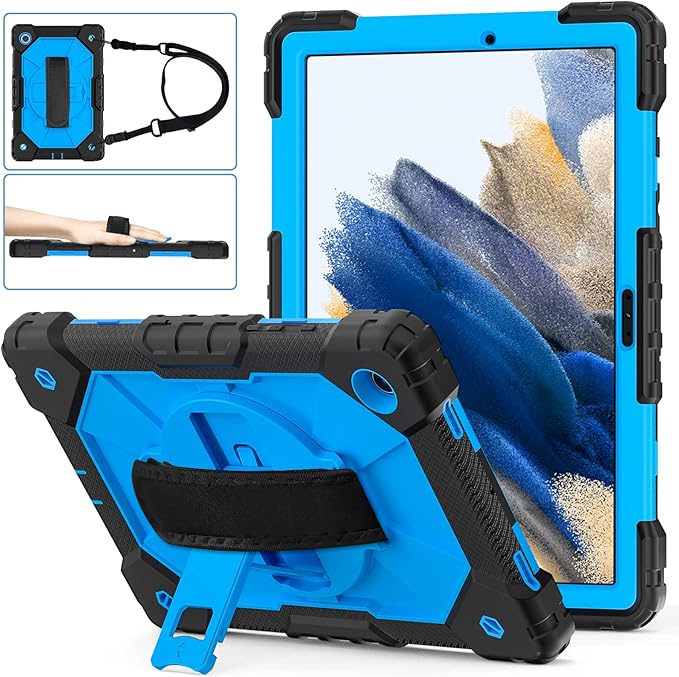 Case for Samsung Galaxy Tab A8 10.5 - Soft Silicone Protective Handle Stand Kids Case Black/Blue