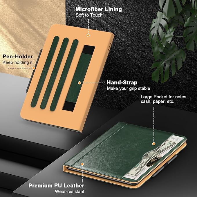 Grifobes Case 8/8 Plus [Only for 2022/2020 Released 12th/10th Generation] Premium PU Leather Folio Stand Smart Auto Wake/Sleep Cover with Built-in Stylus Holder/Pocket Forest Green