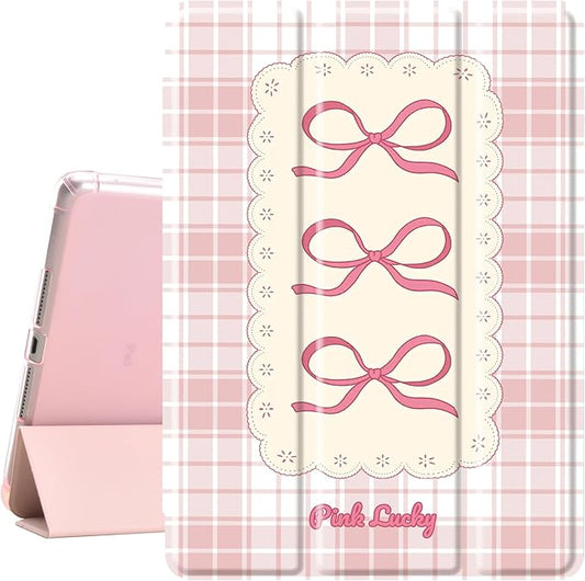 Idocolors Cute Pink Bow Pad Case for 8.3 Inch iPad mini 6 Girly Clear TPU Smart Stand Back Cover with Pencil Holder Auto Wake/Sleep Foldable Four-Corner Shockproof Protective Case