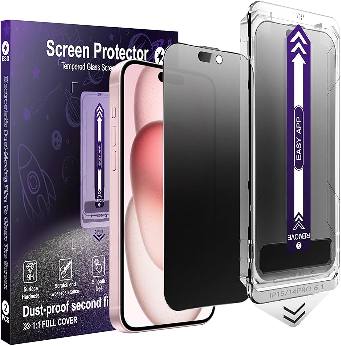 2-Pack Matte Privacy Screen Protector for iPhone 14 Pro / 15/16Anti-Glare &amp Anti-SpyAnti-FingerprintSmooth as SilkEasy Installation Military-Grade 9H Hardness