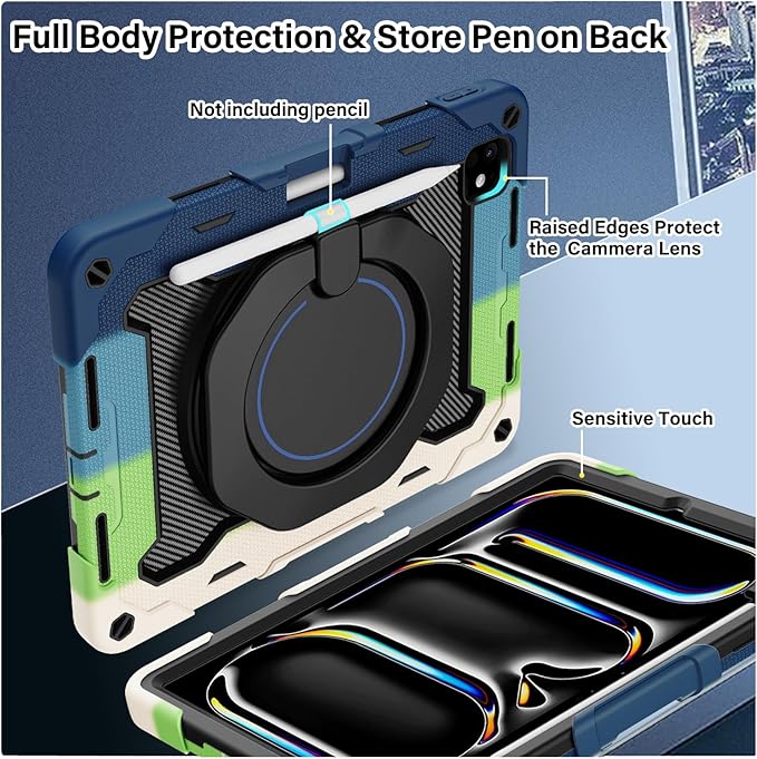 ROISKIN for iPad Pro 11 inch Case (M5/M4 (2025/2024)) Pro 11'' 6th/5th Gen -with HD Screen Protector 360 Kickstand/Handle Shoulder Strap Pen Holder Heavy Duty Military Grade - Kids Friendly