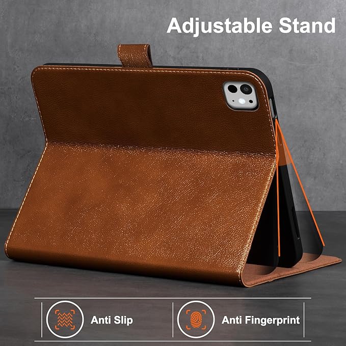 Gexmil Leather Case for iPad Pro 11 Inch (M5/M4) 2025/2024 with Magnetic Closure Adjustable StandProtective Shockproof Leather Smart Folio Cover Auto Sleep/Wake Anti-SlipYellow Brown