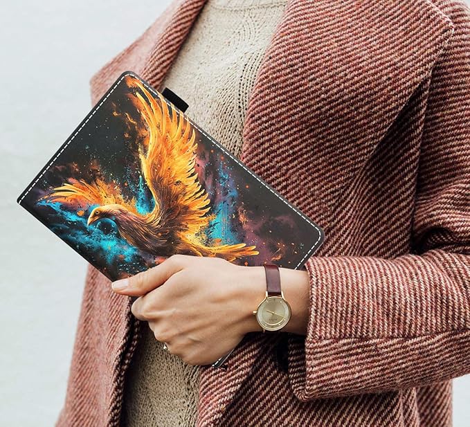 Case for Amazon Kindle Fire 7 Tablet (7 9th/7th Generation 2019/2017 Release) Slim PU Leather Cover with Card Slot &amp Auto Wake/Sleep Watercolor Art Fire Phoenix