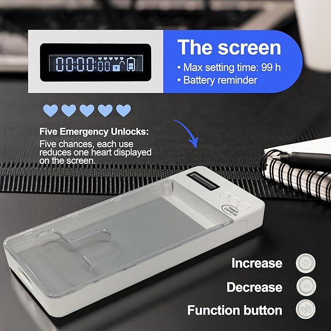 Phone Lock Box - Timed Lock Box Cell Phone Locker Safe Lockbox Bad Habit Smartphone Jail with Timer Reduce Kids Adults Screen Time Improve Productivity Family Time Container - White