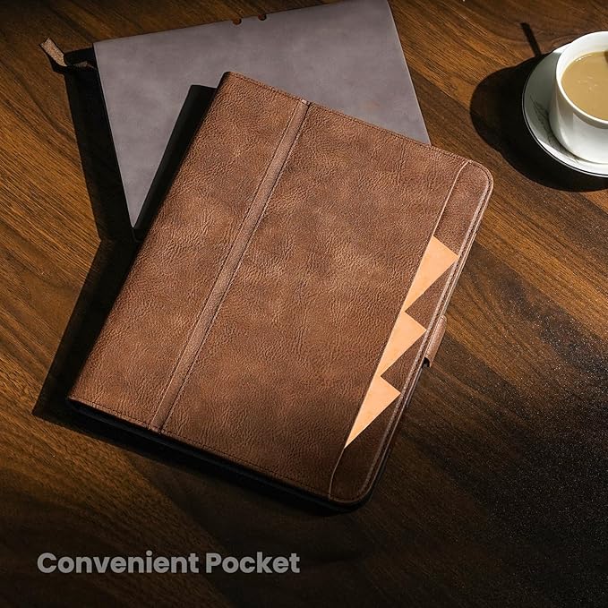 Handmade Case for iPad Air 13 Inch M4/M3/M2 (2026/2025/2024) with Pencil Holder PocketMagnetic ClosureMulti Angles StandTyping AngleFolio Protective CoverAuto Sleep/WakeDark Brown