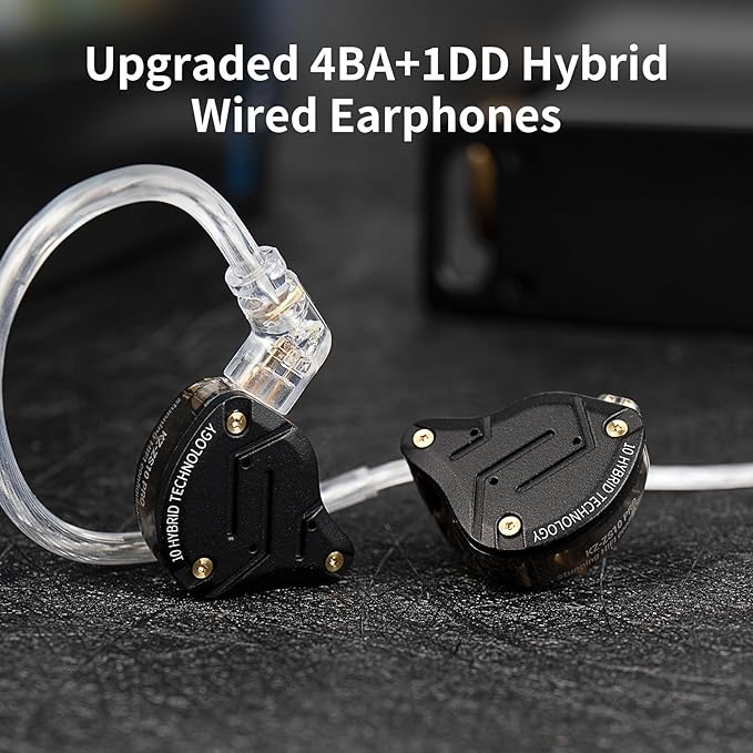 KZ ZS10 Pro Gaming Earbuds 4BA 1DD Gaming Wired Earbuds with Mic IEM Headphone Multi Driver HiFi Monitor Headphones KZ in Ear Earphoner with 2PIN IEM Cable All in One Button (Black with Mic)