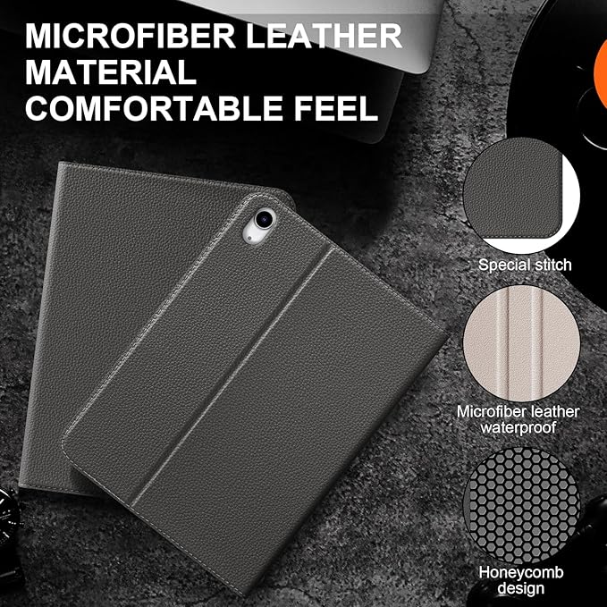 Leather Case for iPad Air 11 M4/M3/M2 (2026/2025/2024) &amp 10.9 5th/4th Gen (2020/2022) | with Pencil Holder | Auto Wake/Sleep | Protective Shockproof Cover | Adjustable Stand | Dark Gray