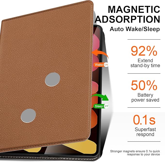 Case for iPad mini 7 (A17 Pro) 2024 iPad mini 6th Generation 2021 Leather Protective Shockproof Smart Cover Adjustable Stand - Auto Wake/Sleep and Multiple View AnglesBrown