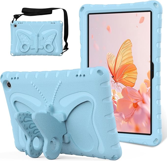 Kids Case Compatible with Kindle Fire HD 10 Tablet (13th/11th Generation 2023/2021 Release) Lightweight Shockproof Case EVA Foam Cover with Shoulder Strap &amp Stand Cover for Boys Girls(Light Blue)