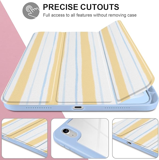 Case for iPad A16 11th Generation 11 inch 2025 iPad 10th Generation 10.9 inch 2022 -[Built-in Pencil Holder] Shockproof Clear Hard Back Trifold Stand Auto Wake/Sleep Watercolor Stripes