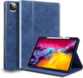 for Ipad Pro 12.9 inch 6th/5th/4th/3rd Gen Case 2022/2021/2020/2018 Genuine Leather Cover ProtectiveBuilt-in Pencil Holder and Auto Wake/Sleep.Blue