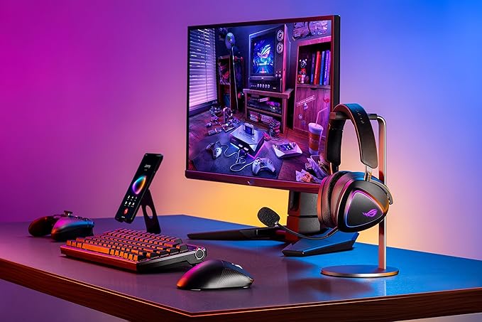 ASUS ROG Delta II Wireless Gaming Headset with Detachable Mic – Tri-Mode (BT 2.4GHz 3.5mm) 50mm Titanium-Plated Drivers 110Hr Battery Lightweight for PC PS5 PS4 Xbox Switch Mobile - Black