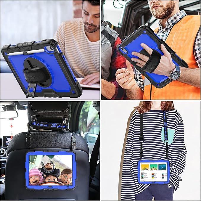 SEYMAC stock Case for iPad (A16) 11th/10th Generation 11''/10.9'' 2025/2022 Full-Body Drop Protection Case with Screen Protector &amp360° Rotate Hand Strap/Stand Blue+Black
